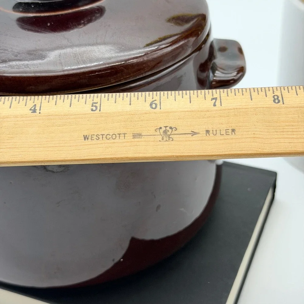 Vintage West Bend Brown Glazed Stoneware Bean Pot with Lid Made in USA Fall